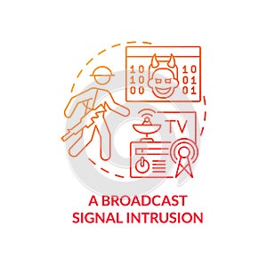 Broadcast signal intrusion red gradient concept icon