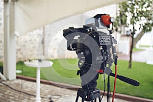 Broadcast tv; movie shooting or video production and film, tv crew team with camera