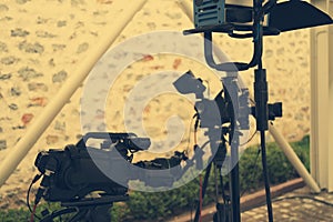 Broadcast tv; movie shooting or video production and film, tv crew team with camera