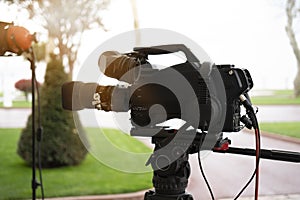 Broadcast tv; movie shooting or video production and film, tv crew team with camera