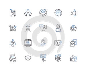 Broadcasting line icons collection. Transmission, Airwaves, Signal, Antenna, Studio, Radio, Television vector and linear