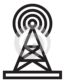 Broadcasting tower icon. Radio signal transmission station