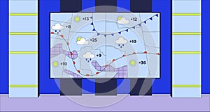 Broadcasting weather forecast map studio flat illustration