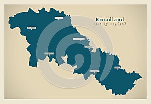 Broadland district map - England UK