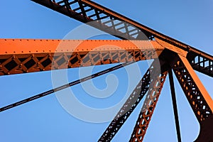 The Broadway Bridge in Portland painted red