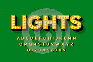Broadway lights, retro style light bulb font