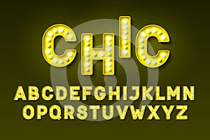 Broadway lights style light bulb font