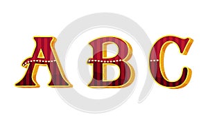 Broadway Style Alphabet Letter with Red and Gold Color Vector Set