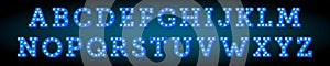 Broadway style blue light bulb alphabet. Vector