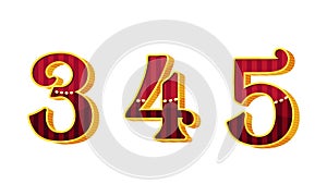 Broadway Style Number and Numeral with Red and Gold Color Vector Set