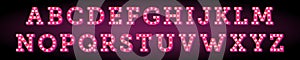 Broadway style pink light bulb alphabet. Vector