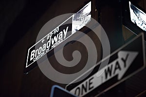 Broadway and Wall Street Signs at the night, Manhattan