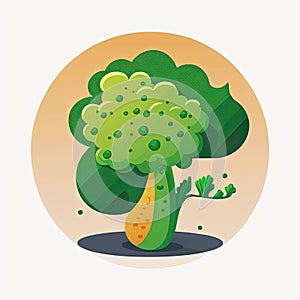 Broccoflower Vegetable Cute Playful Flat Icon by Generative AI photo