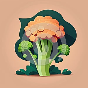 Broccoflower Vegetable Cute Playful Flat Icon by Generative AI photo
