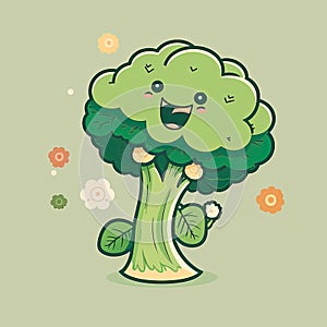 Broccoflower Vegetable Cute Playful Flat Icon by Generative AI photo