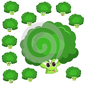 Broccoli cartoon with many expressions