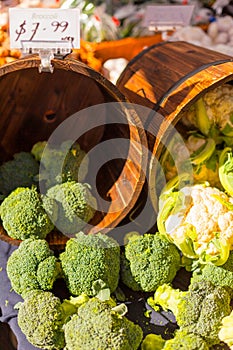 Broccoli and cauliflower in buckets