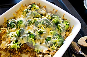 Broccoli, chicken and rice food preparation
