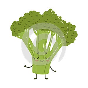 Broccoli Cute Anime Humanized Smiling Cartoon Vegetable Food Character Emoji Vector Illustration