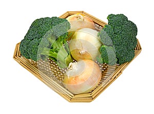 Broccoli Florets Onions In Basket Side