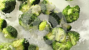 Broccoli florets tumble into the water, a testament to eco-friendly eating. green vibrance underlines the push for