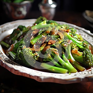 Broccoli and green beans stewed in garlic sauce 1