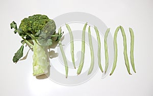 Broccoli and Greenbeans isolated on white backround