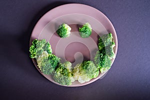 Broccoli on a plate of gray background