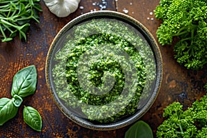 Broccoli Rabe Pesto Infused with Mediterranean Flavors. AI Generated photo