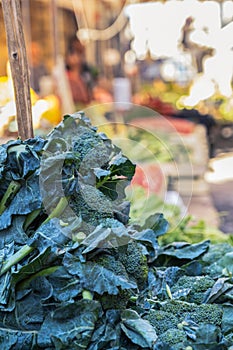 Broccoli rabe on street food market Ballaro, Palermo Sicily, vegetable stand photo