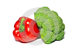 Broccoli and red bell pepper isolated on white. food, object.