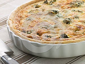 Broccoli and Roquefort Quiche in a Flan Dish