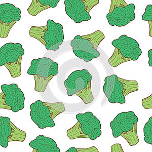 Broccoli seamless pattern. Vector graphic art background with vegetables