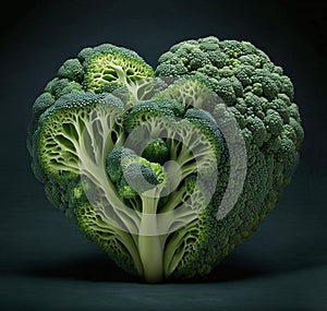 Broccoli in shape of heart as concept of cardiology. Healthy vegetable for organic diet food and medicine. Generative AI