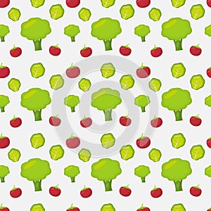 Broccoli ,tomato and salad seamless pattern for healthy food concept background