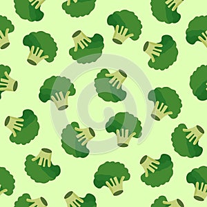 Broccoli vegetables seamless pattern on green background, green broccoli ingredients food