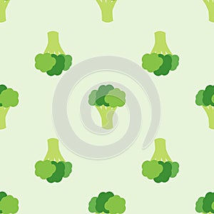 Broccoli vegetables seamless pattern on green background, green broccoli ingredients food, vector illustration