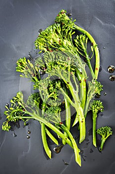 Broccolini with Chili Flakes and Olive Oil Top View photo