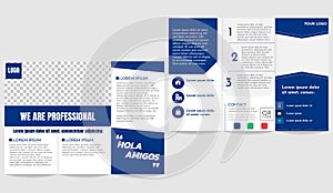 Brochure business trifold flyer template depp blue theme photo