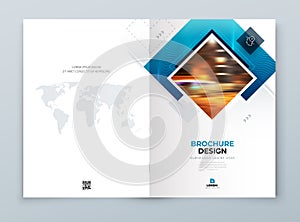 Brochure Cover Background Design. Blue Corporate Template Layout for Business Annual Report, Catalog, Magazine or Flyer
