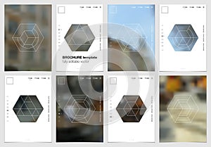 A4 brochure cover design with geometric shapes and masks in modern minimalistic style. Creative flyer template, annual