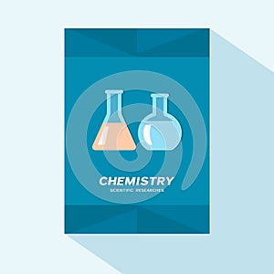 Brochure cover flat design with chemical beakers icon