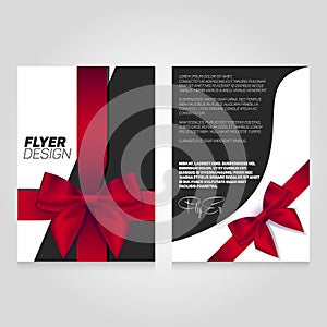 Brochure flier design template with gift ribbon. Vector poster illustration. Leaflet cover layout in A4 size