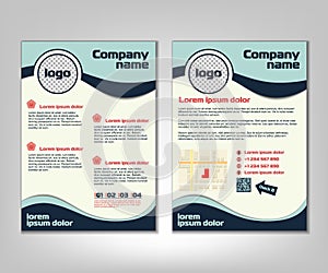 Brochure flyer design layout template. Front and back page in A4 size. Business background with marketing icons and infographic el