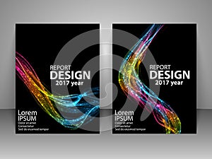 Brochure with futuristic colorful light wave. Report, flyer, business layout, presentation template A4 size.