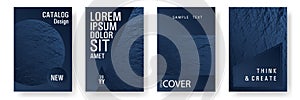 Brochure layout design templates. Dark blue and black waves texture. Buoyant wavy flux background pattern.