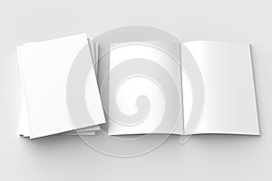 Brochure, magazine, book or catalog mock up isolated on soft gray background. 3D illustrating.