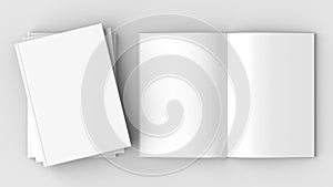 Brochure, magazine, book or catalog mock up isolated on soft gray background. 3D illustrating.