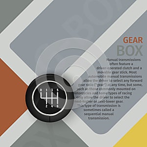 Brochure manual gearbox vector illustration. Top view of the gearbox on a stylish background