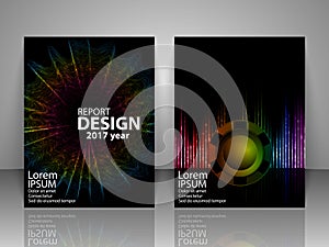 Brochure with musical waves and a speaker. Report, flyer, business layout, presentation template A4 size.